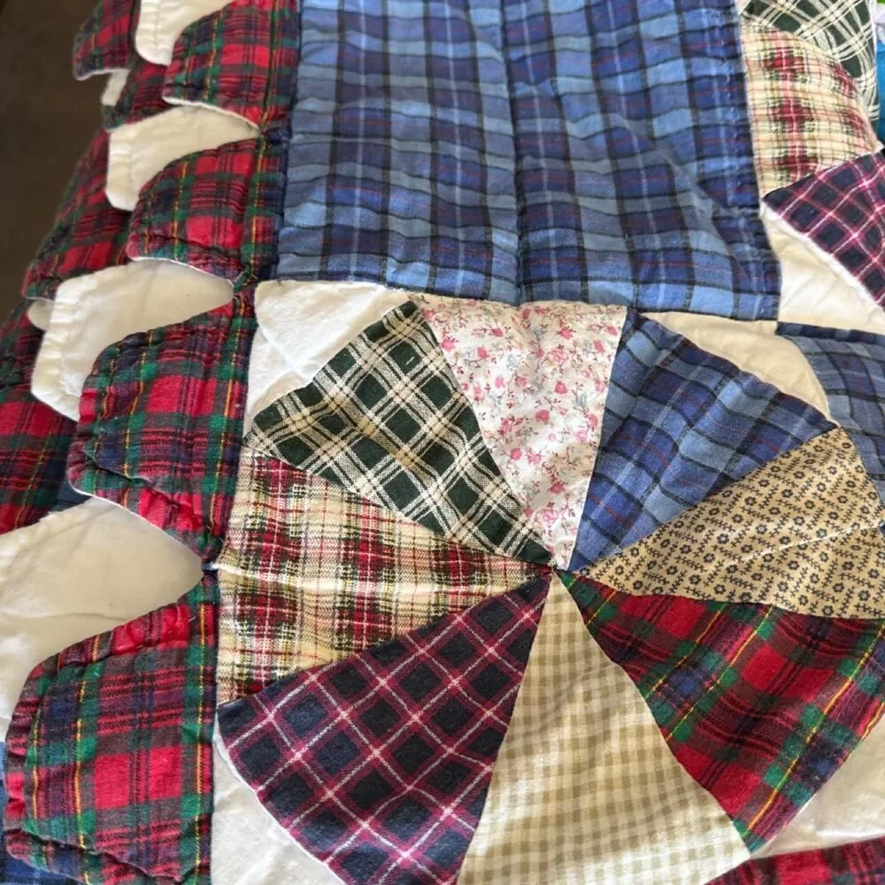 Primitive Patchwork Pinwheel Quilt 64x81 Country Cottage Throw  needs a repair